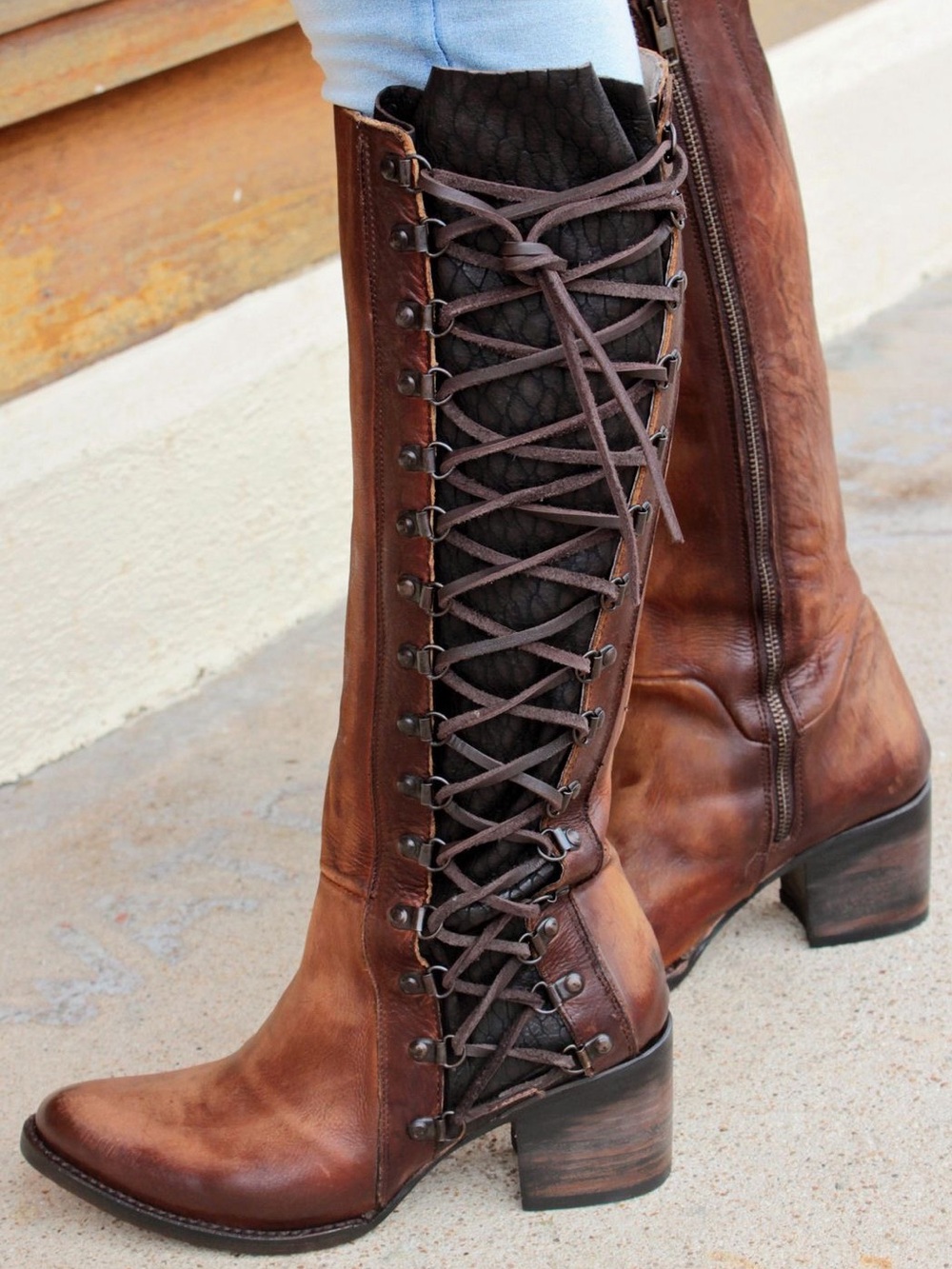 Freebird by Steven Wyatt Brown With Snakeskin Leather Inset Knee High Boots